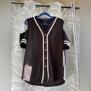 Cold shoulder mock baseball jersey